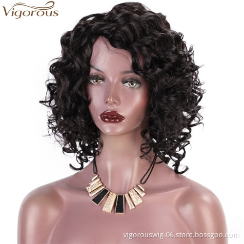 Vigorous Brazilian Wigs Short Deep Curly Human Hair Wigs for Black Women No Lace Short Bob Wig Natural color Side Part
